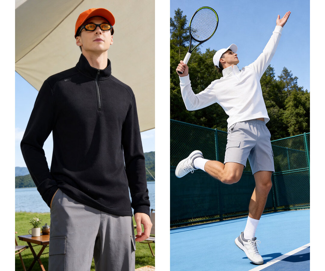 SUPIELD Cloud Cotton Moisture-Wicking Half-Zip Long Sleeve Sweatshirt Spring Unisex Sports Base T-Shirt Ink Black XL 26