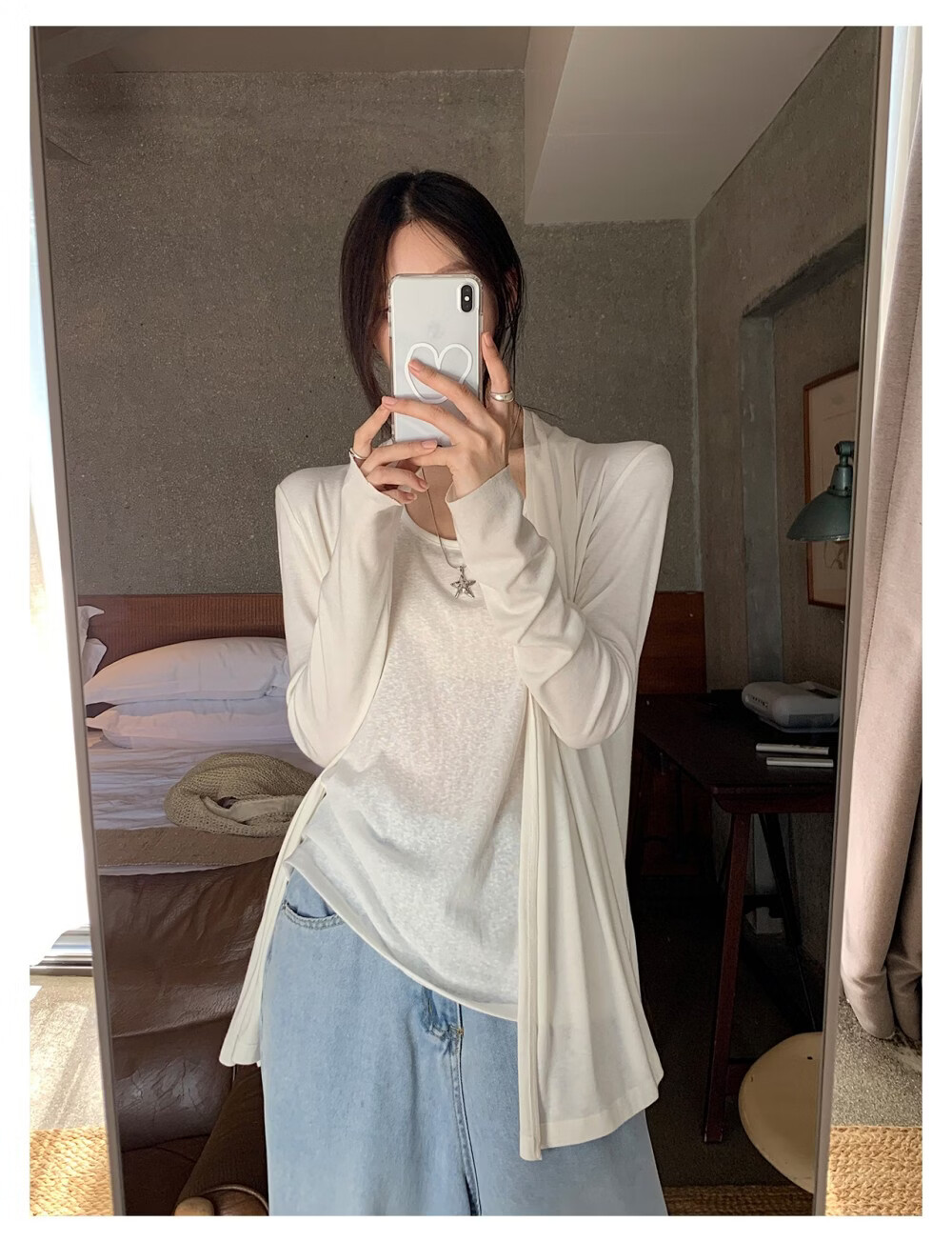 ICH MODE "Lazy Mode" Vest Set Summer Physical Sun Protection Long Sleeve T-Shirt Thin Jacket Air Conditioning Shirt White L 15