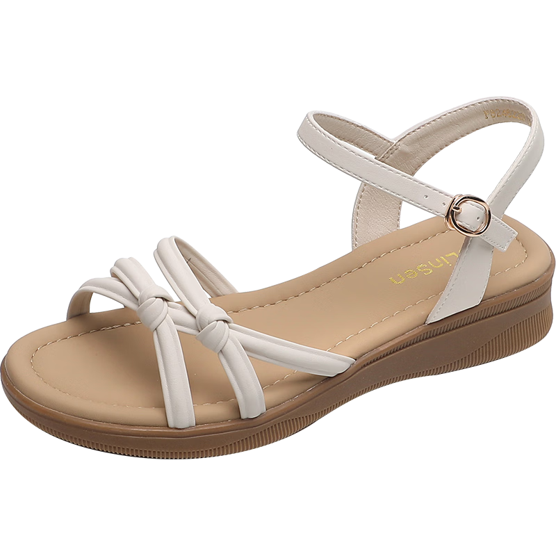 MULINSEN Women's New Commuter Elegant Roman Sandals Breathable Lightweight Summer Sandals Beige Size 36