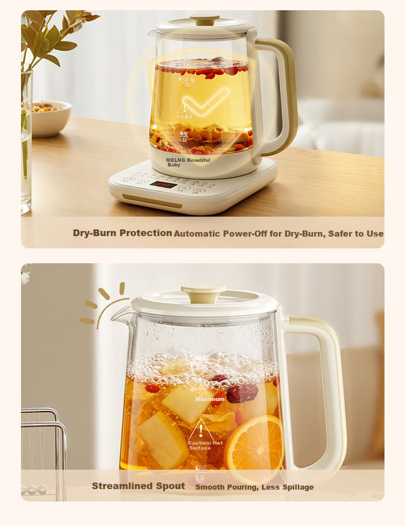 MeiLing Health Pot Electric Kettle 1.8L Multi-Function Tea and Stew Pot Temperature Control Insulated Smart Electric Water Boiler MJ-DM18501 14