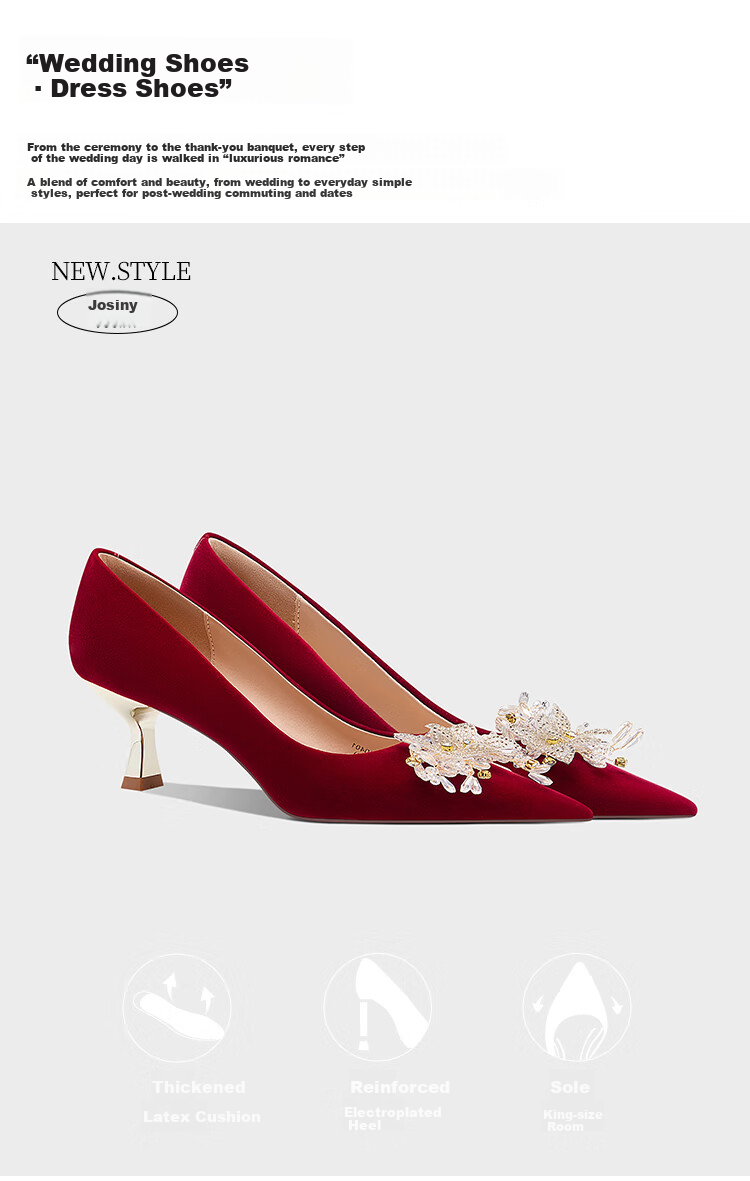Josiny Bridal Wedding Shoes Women's Dual-Wear Comfortable Red Engagement Shoes French Elegant High Heels Red Size 39 1