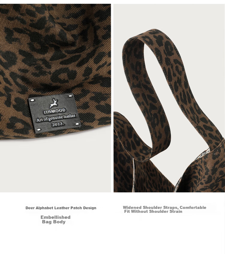 Miaodi Relaxed Lazy Style Leopard Print Large Capacity Double-Sided Shoulder Commuter Canvas Tote Bag Women's Underarm Hobo Bag 31