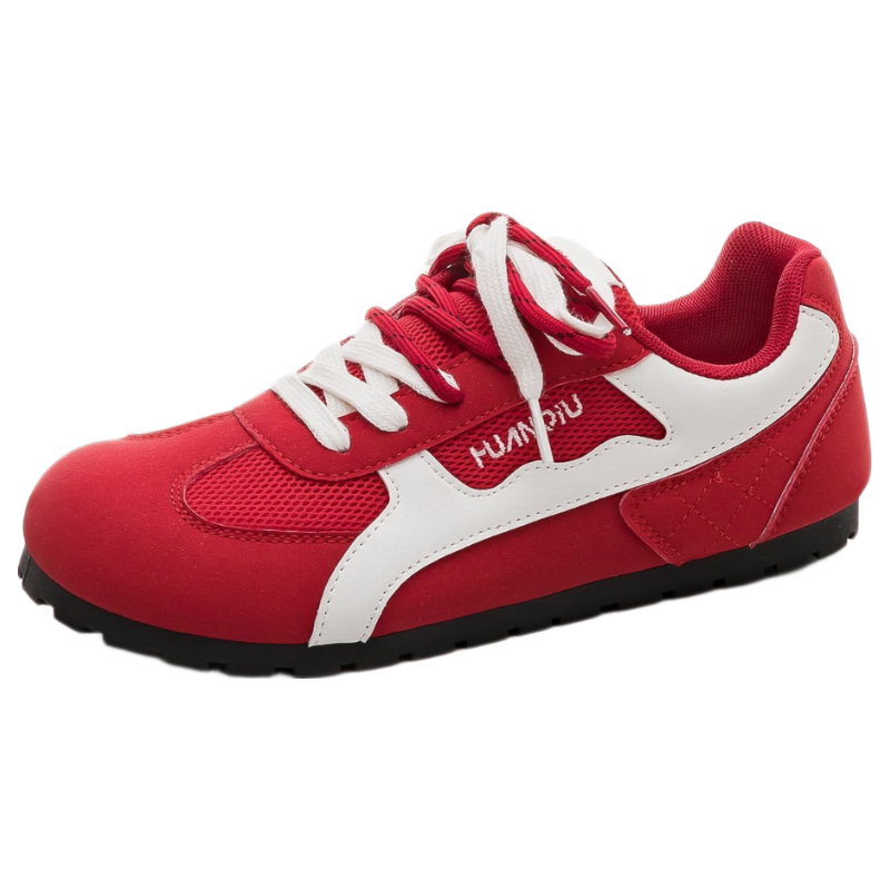 Global Red Puff Deconstruction Shoes for Women 2025 New Summer Thin-soled Sports Shoes Breathable Mesh All-match Sneakers