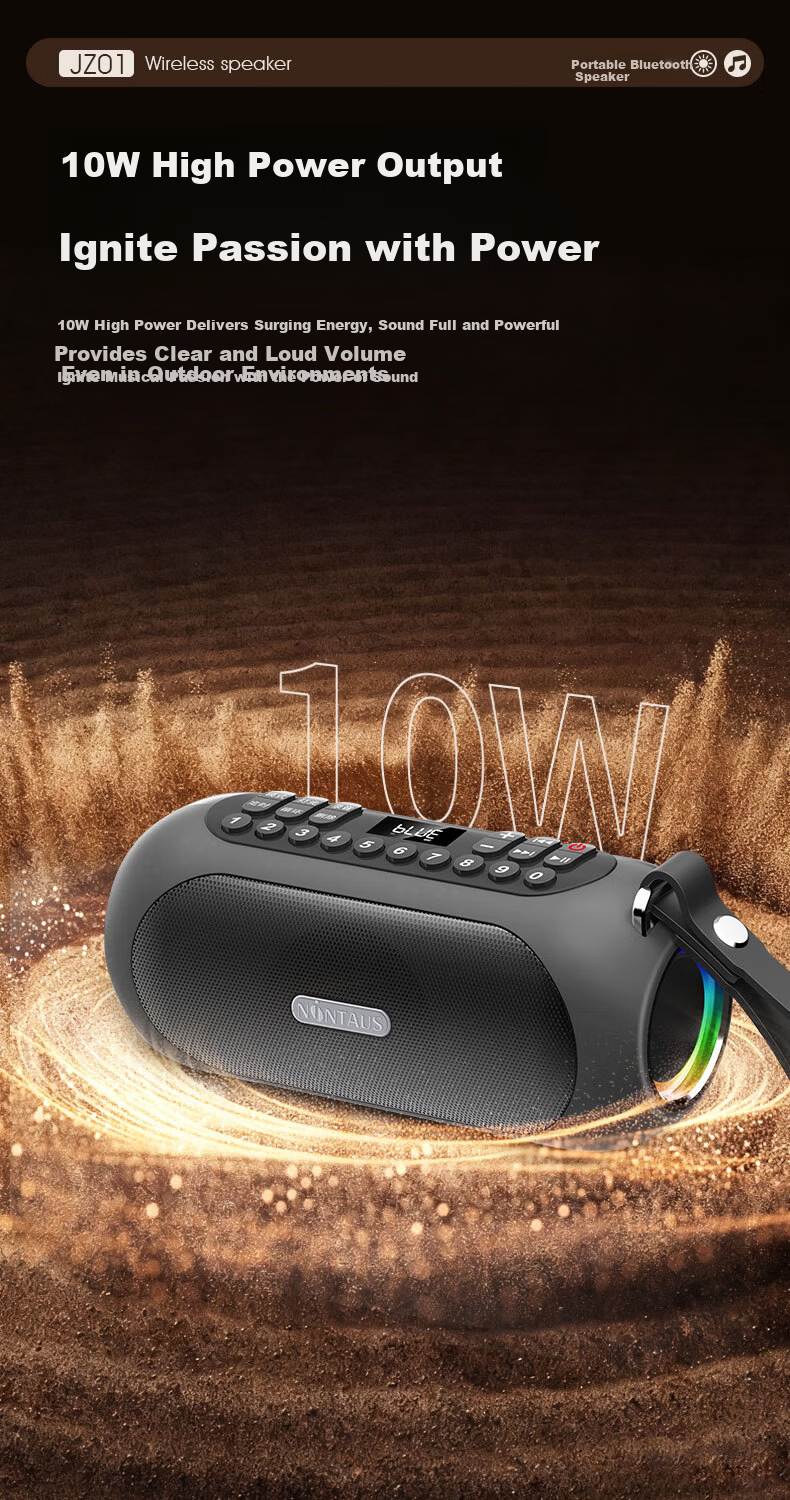 Jinzheng JZ03 Bluetooth Speaker IPX5 Waterproof Outdoor High Volume Deep Bass Cool Lighting Home Desktop Portable Long Battery Life Wireless Speaker Elegant Blue 5