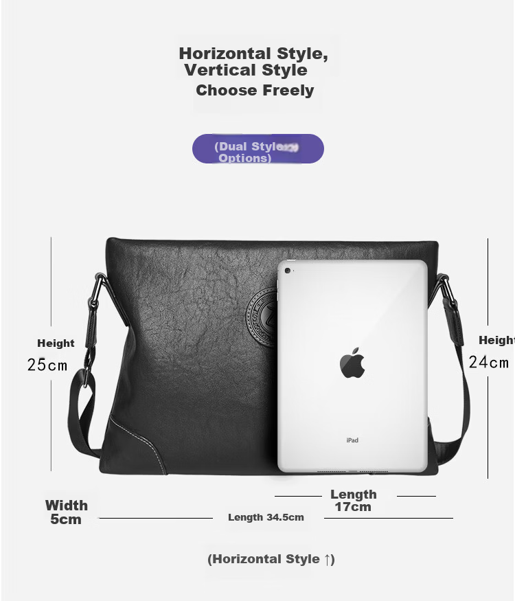 COW Men's Business Casual Shoulder Bag Crossbody Fashion Trendy C-9808 Horizontal Style 6
