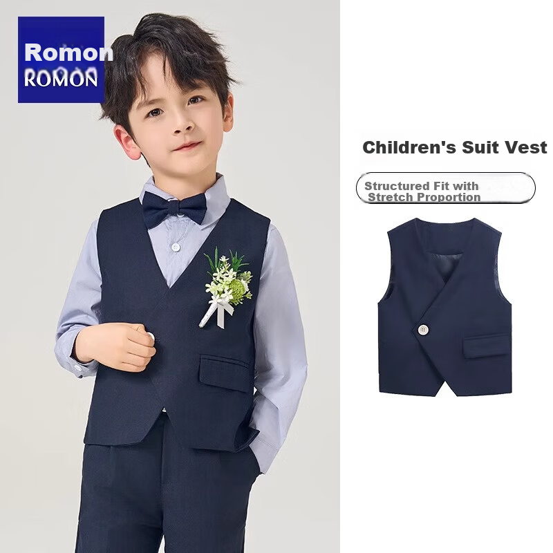 Romon Children's Suit Vest Boys' Piano Dark Blue Vest Student Host Performance Boys' Formal Wear Dark Blue 160