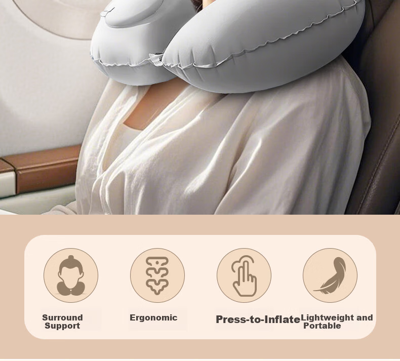 Baicaoyuan Inflatable U-Shaped Travel Pillow Portable Airplane Neck Pillow for Train and Flight Sleep Neck Support Cushion 3