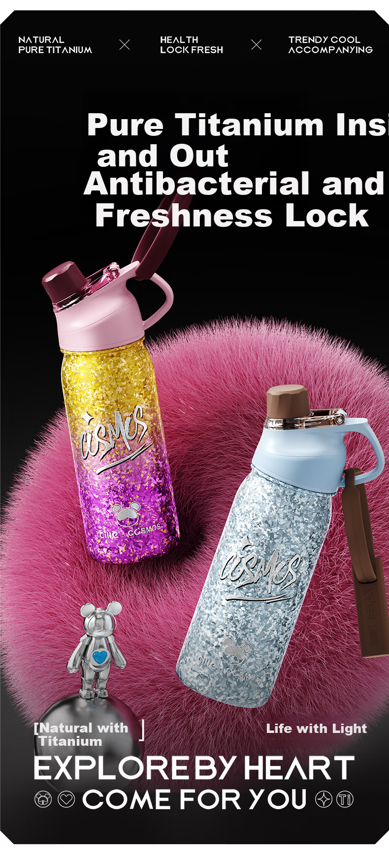 Xile Pure Titanium Insulated Water Bottle Unisex Outdoor Luxury Large Capacity Sports Flask Student Titanium Cup Women's Birthday Gift 3
