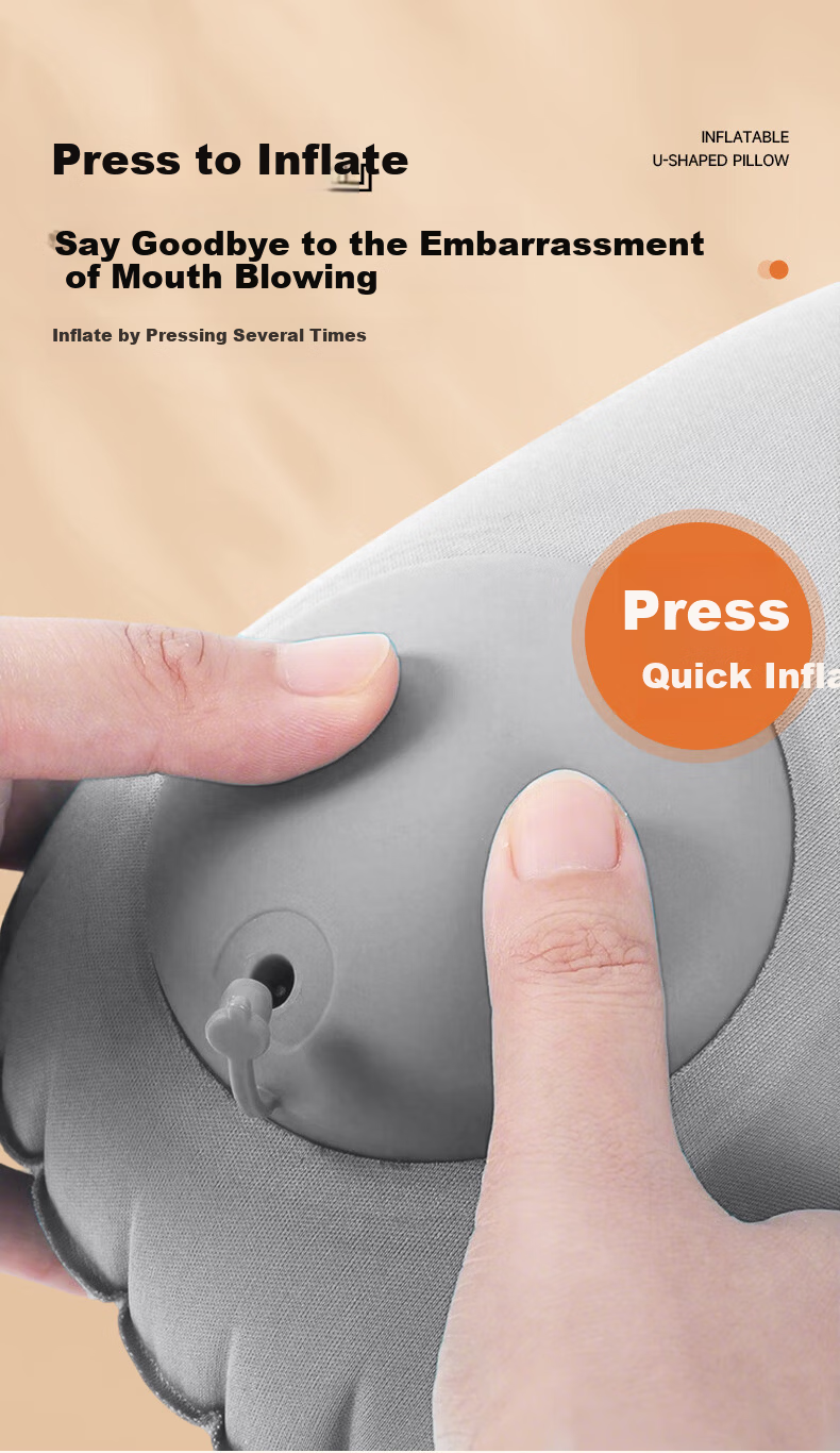 Baicaoyuan Inflatable U-Shaped Travel Pillow Portable Airplane Neck Pillow for Train and Flight Sleep Neck Support Cushion 9