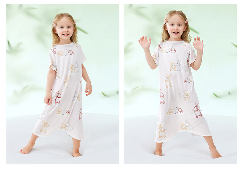Betis Kids Summer 2026 Yokes Silk Sleepwear Boys Girls Short Sleeve Cool Nightgown 40
