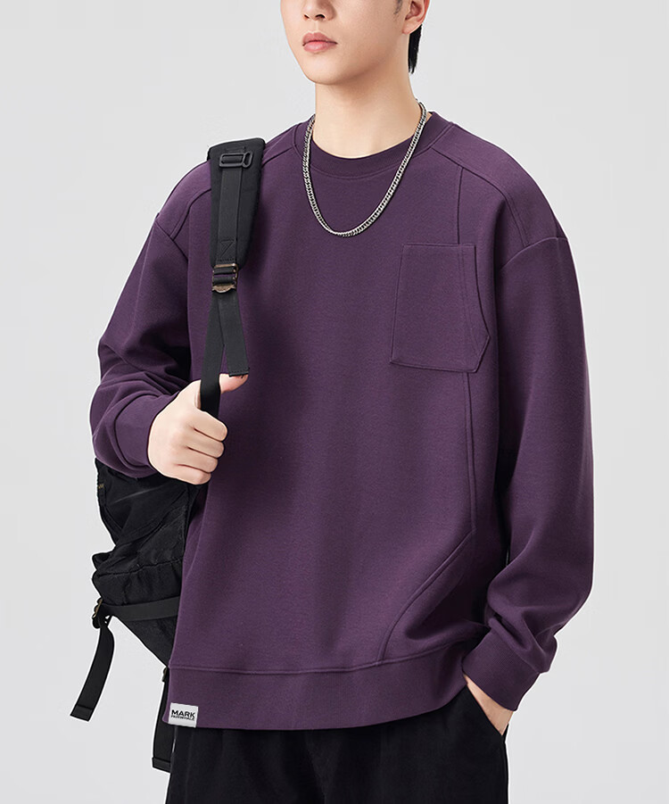 MARK FAIRWHALE Men's Sweatshirt Spring and Autumn American Style Crewneck Casual Loose Fit Trendy Black XL 14