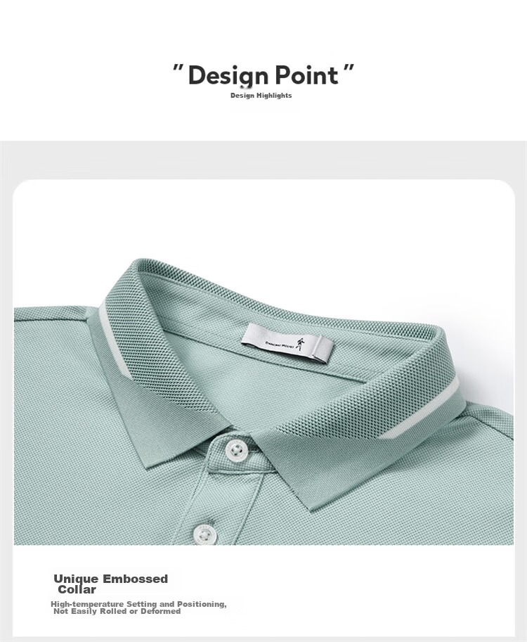 DANCING WOLVES [Cool Ice Mint] Summer Casual Cool Skin-Feel Men's Short-Sleeve POLO Shirt, 001 Black, Size 190 5