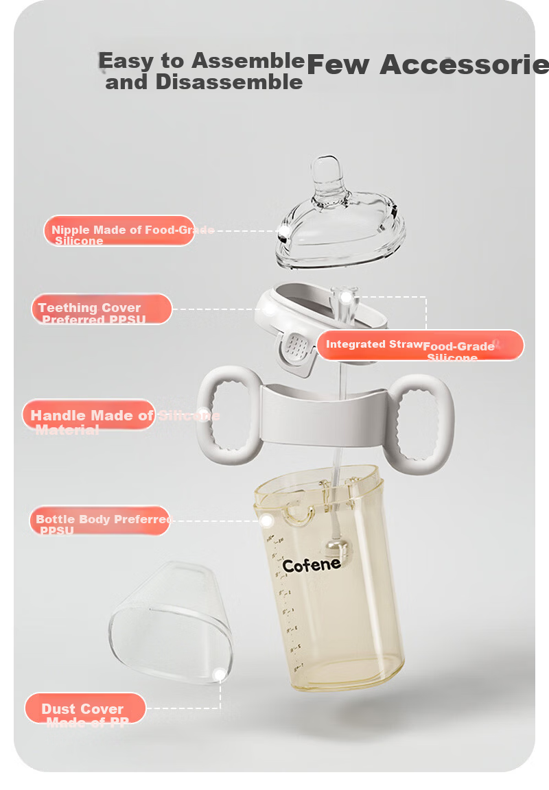 Cofene Baby Flip-top Anti-Colic Bottle 0-3 Months Newborn PPSU Wide Neck Breast-like Nipple 240ml 12
