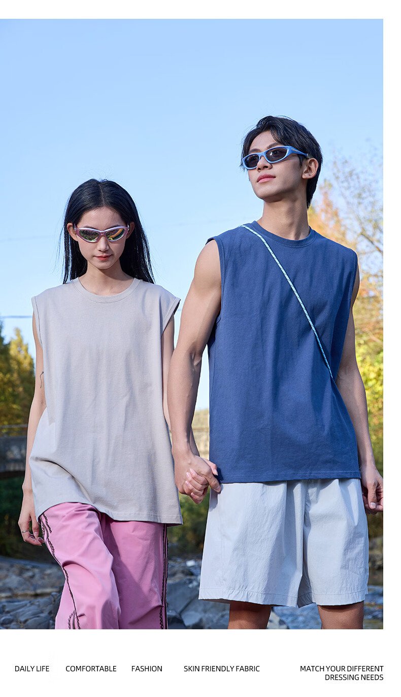 Baleno Men's Summer Cotton Heavyweight Breathable Skin-Friendly Casual Versatile Basic Tank Top Simple Trendy Sleeveless T-Shirt 12