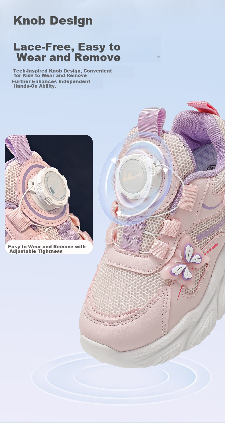 Warrior Girls' Sports Shoes Spring and Autumn Mesh Breathable Casual Running Shoes WZ-1523 Pink/Purple Size 34 5