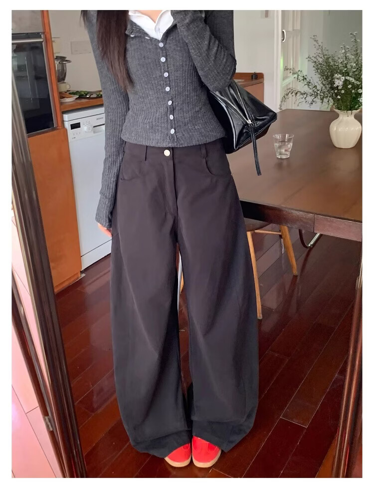 ICH MODE "Versatile Pants King" Spring Summer All-Season Slimming Curved Cut Loose Casual Straight Wide-Leg Pants Off-White S 26