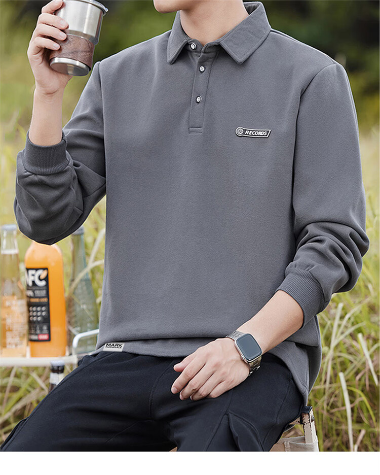 MARK FAIRWHALE Men's Sweatshirt Spring and Autumn American Casual Long Sleeve T-Shirt Polo Jacket Dark Gray XL 12