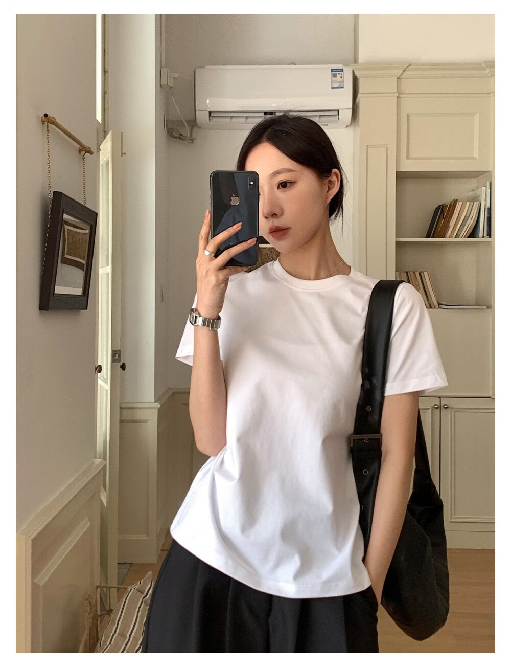 ICH MODE Minimalist Paper Doll Short Sleeve Women's T-Shirt Summer Simple Cool Base Shirt Solid Color White S 15