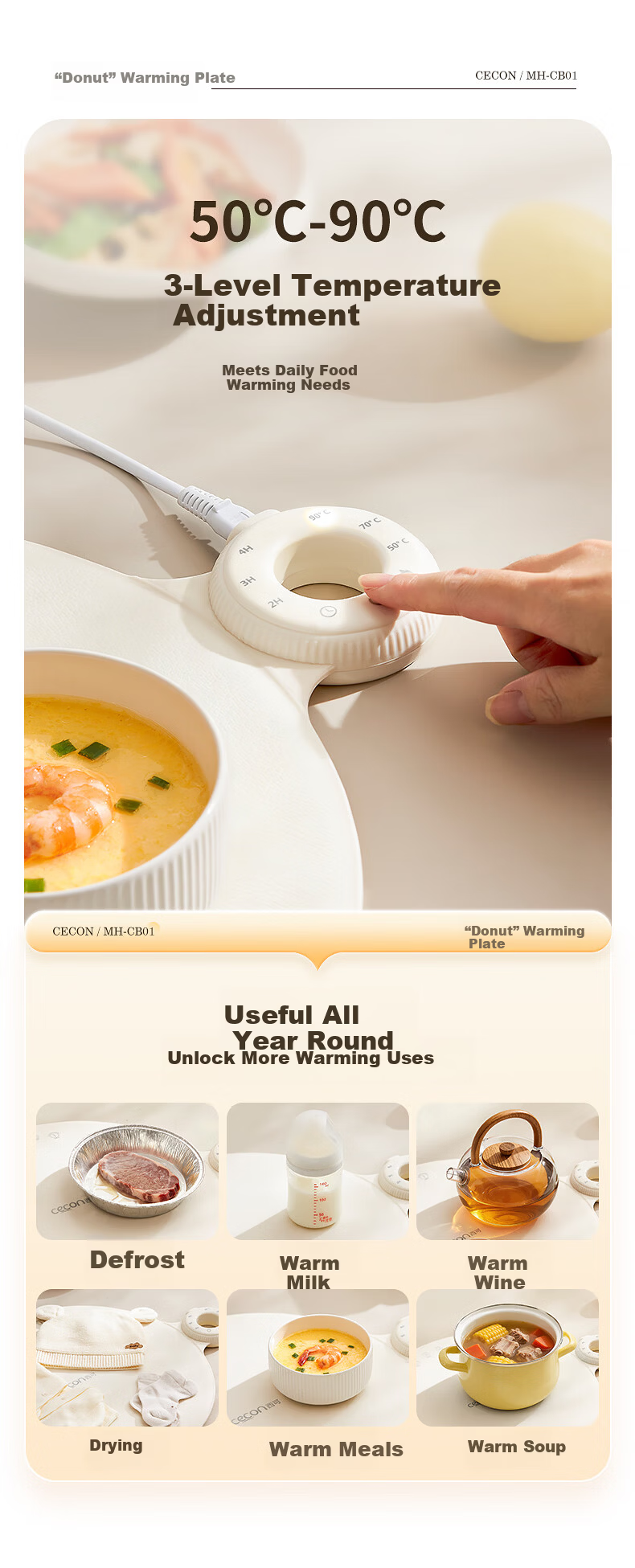 Xike Warm Cutting Board Hot Dish Insulation Board Fast Heating Multifunctional Foldable Flexible Silicone Heating Pad Round 2025 New Smart Constant Temperature MH-CB01 6