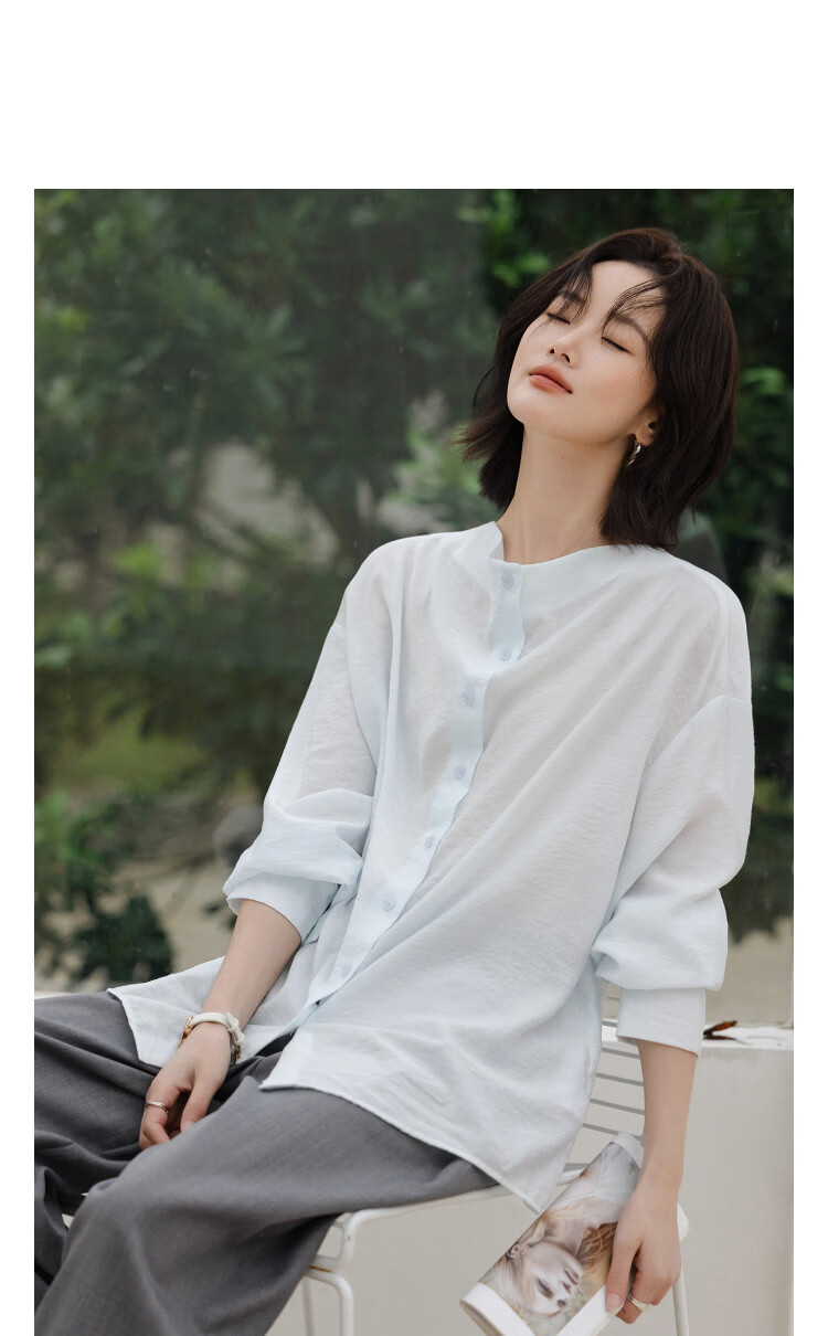 Demana [Yunjian Shiyi] Spring Simple V-Neck Button-Down Loose Fit Slimming Elegant Women's Shirt 11