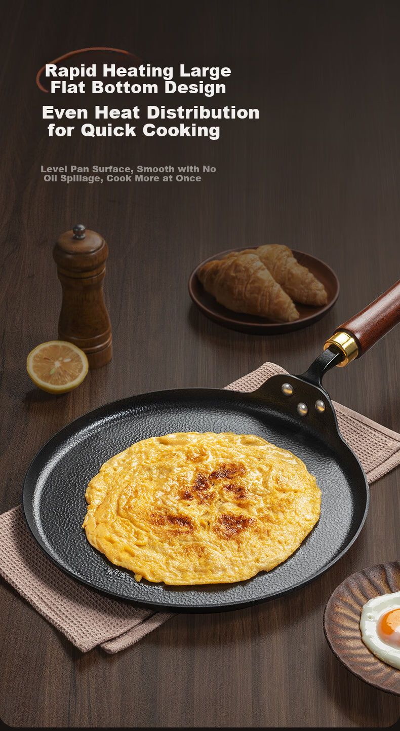 CHUI DA REN Zhangqiu Flat Bottom Iron Pan Non-Coated Non-Stick Home Use Steak Frying Pan Pancake Pan for Gas and Induction Cookers 4