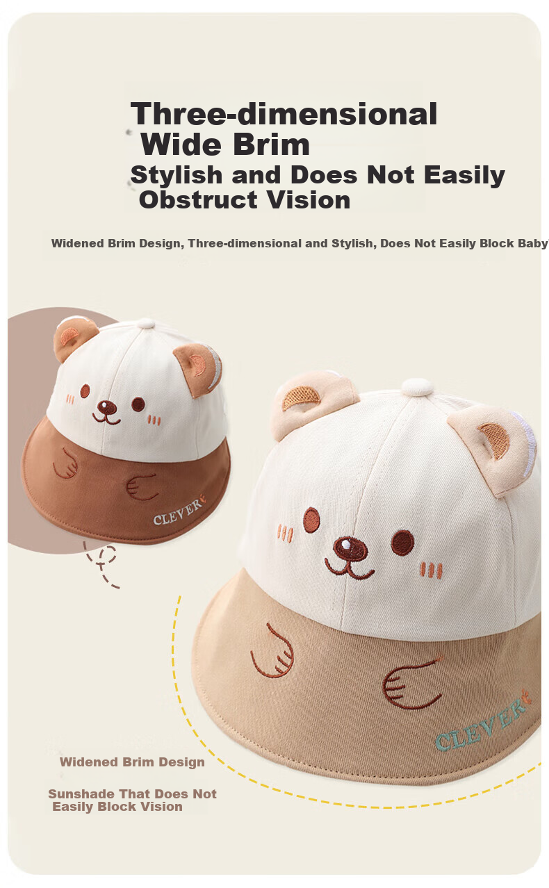 Aibao Baby Hat Spring and Autumn Infant Fisherman Hat Boys and Girls Bucket Hat Outdoor Sunshade Cap Hello Bear T151 25