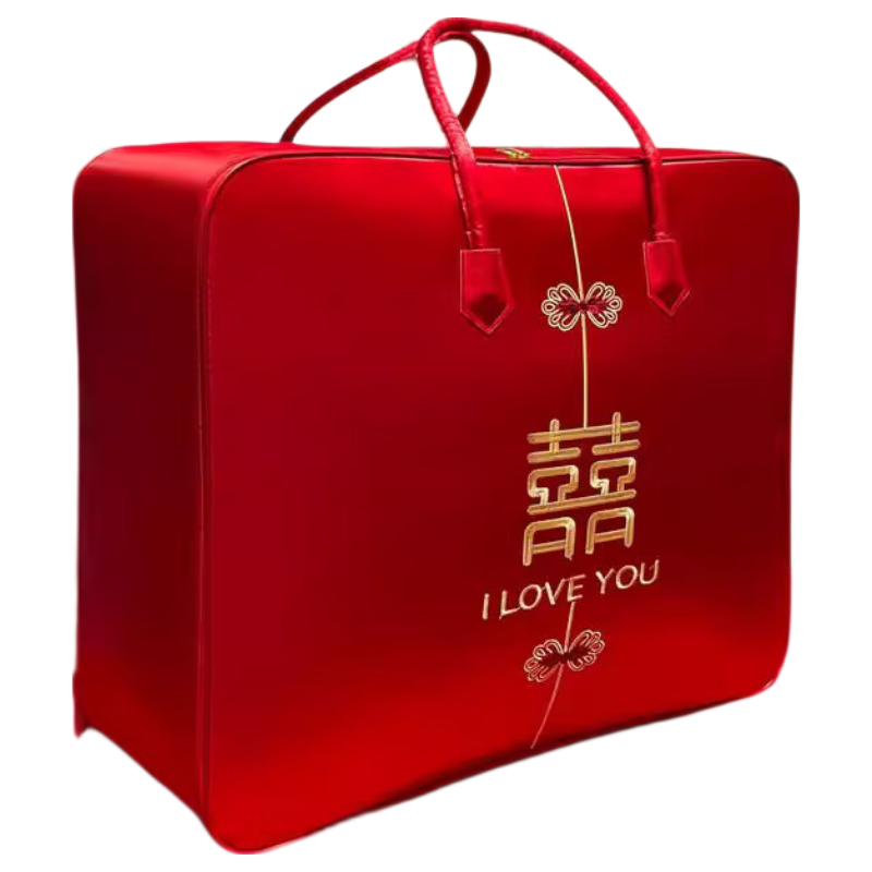 40,000 Kilometers Wedding Dowry Quilt Storage Bag Cotton Quilt Storage Bag Wedding Four-Piece Set Packaging Bag Bright Red Handbag
