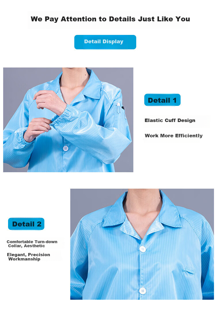 Junwen Anti-Static Cleanroom Dust-Free Long Workwear Unisex Dustproof Coat Workshop Electronics Factory Protective Clothing White XL 6