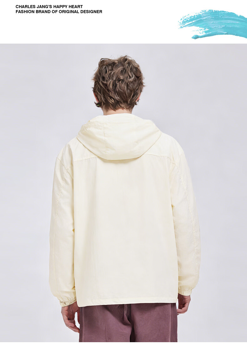Charles Peach Heart Summer Outdoor Hooded Couple Sun Protection Jacket UPF50+ Lightweight Breathable Casual Unisex Ivory White XS 12