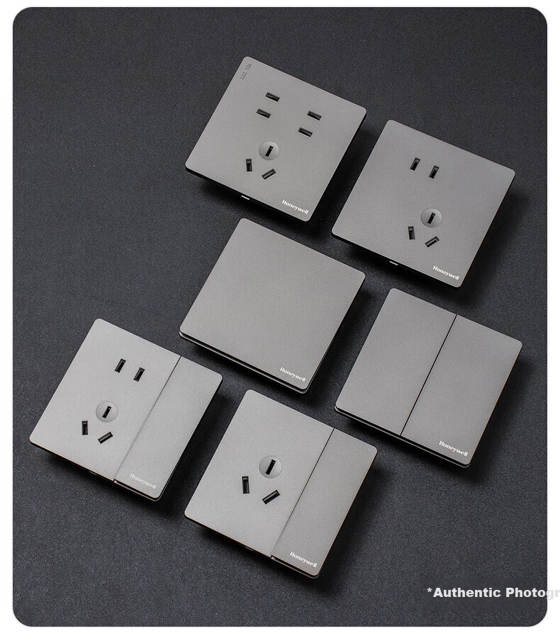 Honeywell Ultra-Thin Frameless Switch Socket Panel Matte Skin-Friendly 86 Type Two-Gang Multi-Control Ruiyi T3 Phantom Night Black 16