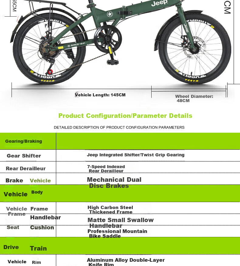 Jeep Folding Bicycle Adult Unisex Foldable Bike 20-inch 7-Speed Commuter Sail Moon White 8