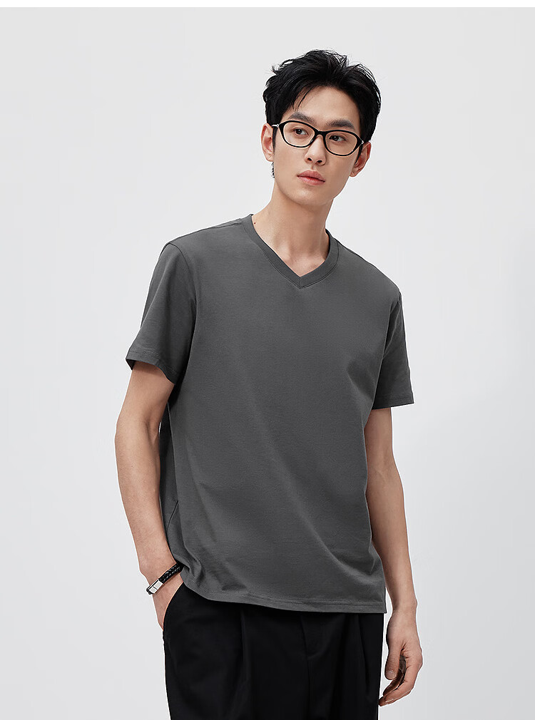 Semir 【3A Antibacterial】Men's Short Sleeve T-Shirt 26 Summer Basic Solid Color V-Neck Casual Tee 109326100101 17