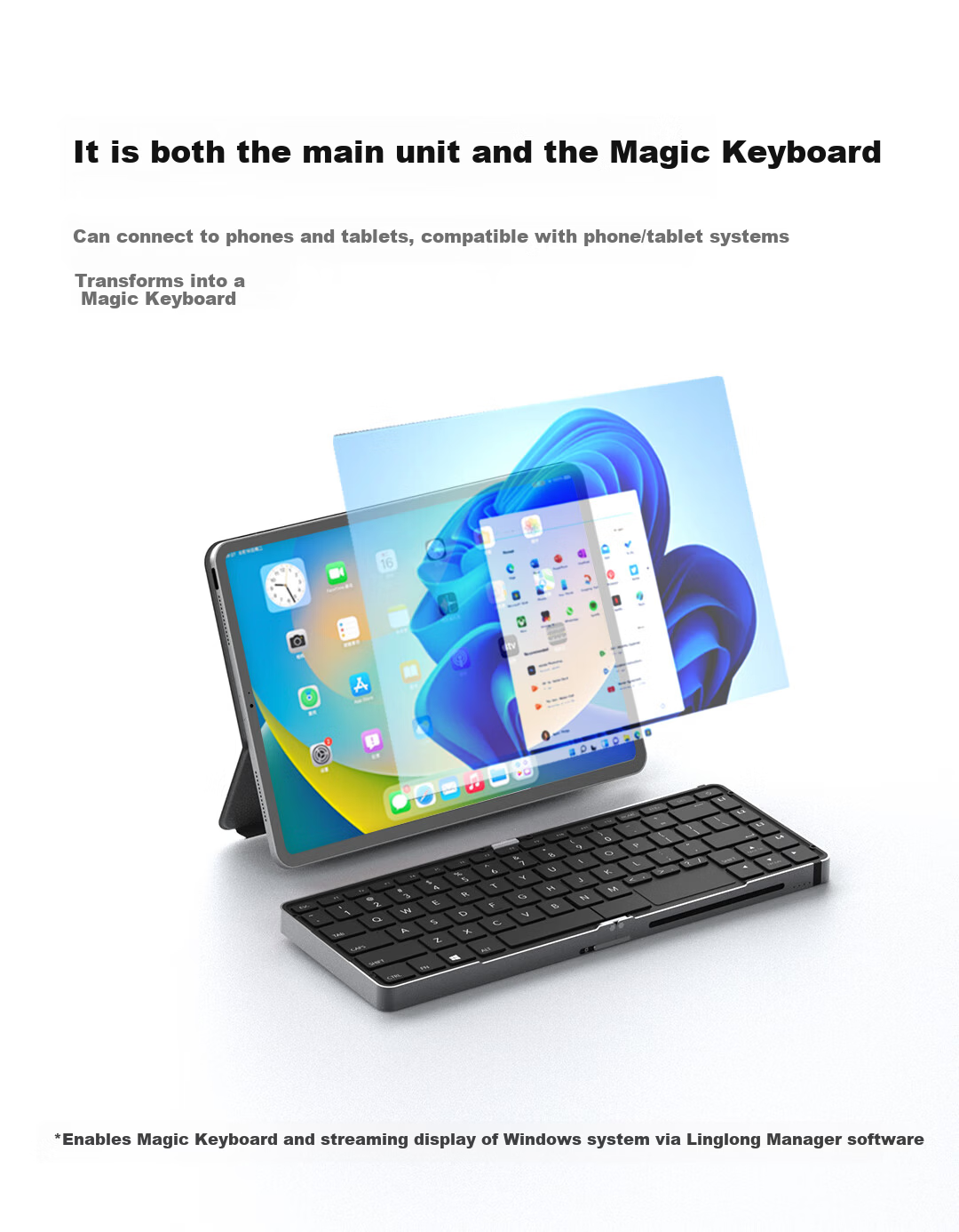 Pocket Compact Multifunctional Desktop Computer Mini PC (AMD R7 16GB 512GB SSD) Full-Size Foldable Keyboard All-in-One Mobile Office Entertainment Device 15