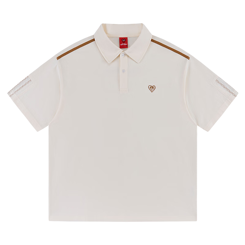 Charles Peach Heart Minimalist Luxury Embroidered Heart Short Sleeve Polo Shirt Unisex Summer Couple Casual Light Khaki S