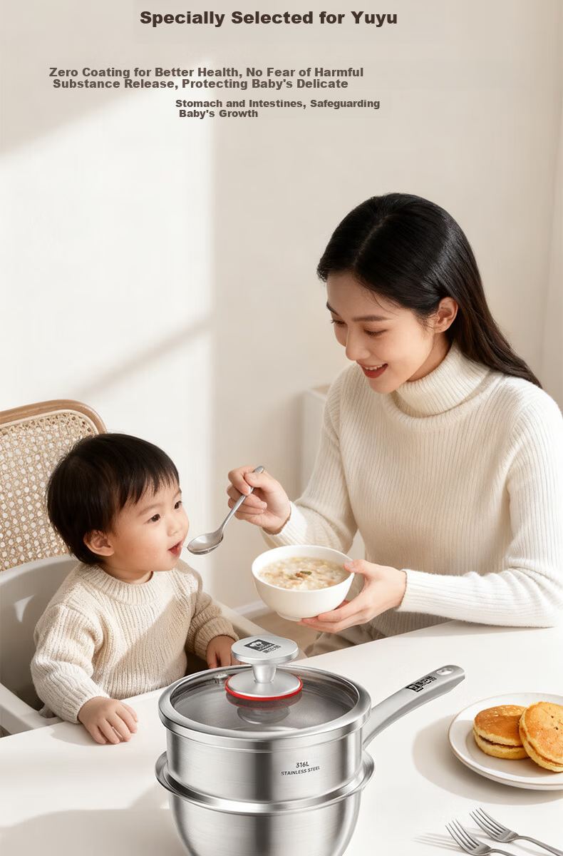 KBH 18cm 316L Stainless Steel Baby Milk Pot with Steamer Basket, Multi-functional Infant Cooking Pan for Boiling and Frying 3