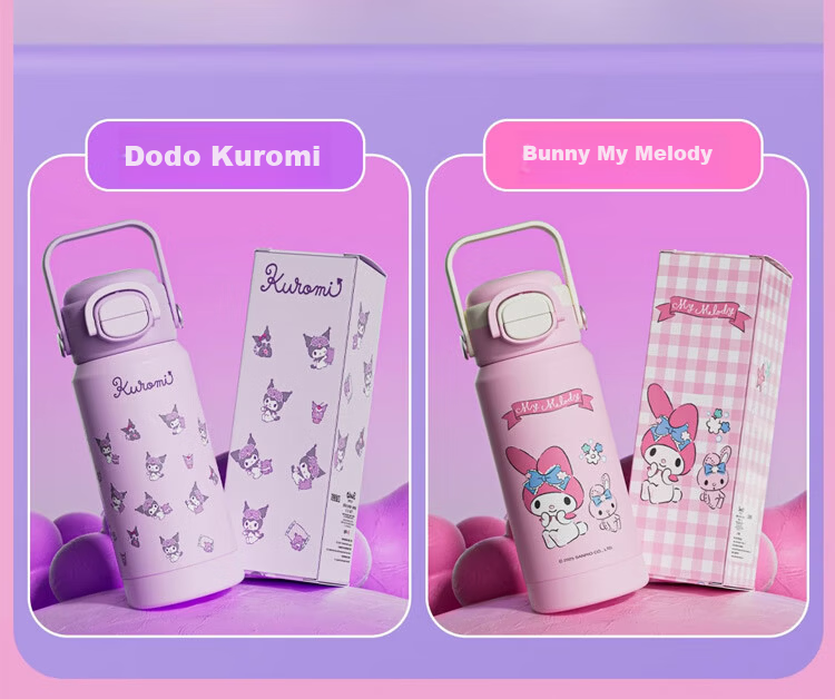 BEDDYBEAR Children's Double Drinking Insulated Bottle Portable Straw Water Cup Student School Carrying Water Bottle 510ml Duoduo Kuromi 3