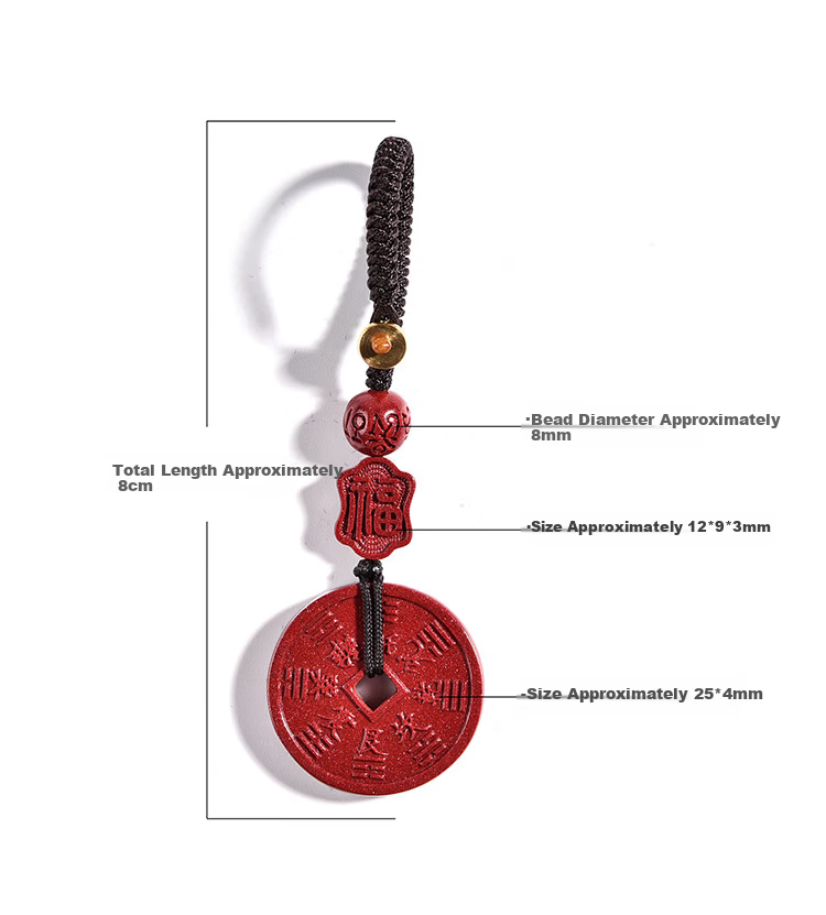 Lingfei Cinnabar Safety Amulet Keychain Double-Sided Carved Protective Pendant for Car Bag Unisex Birthday Gift with Certificate 2