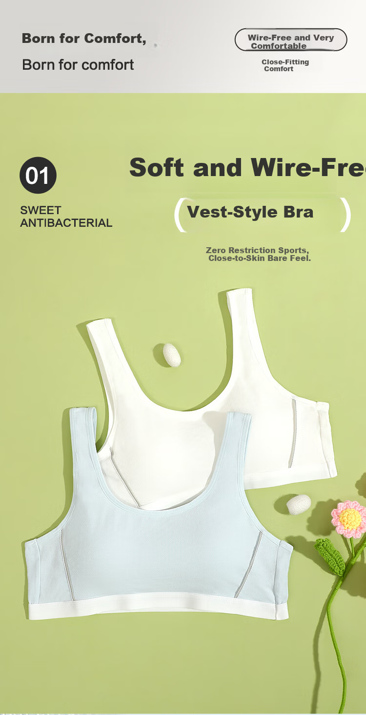 Hodohome Girls Bra Development Stage 2 Class A Mulberry Silk Mesh Breathable Student Underwear 2-Pack 052 A75 3