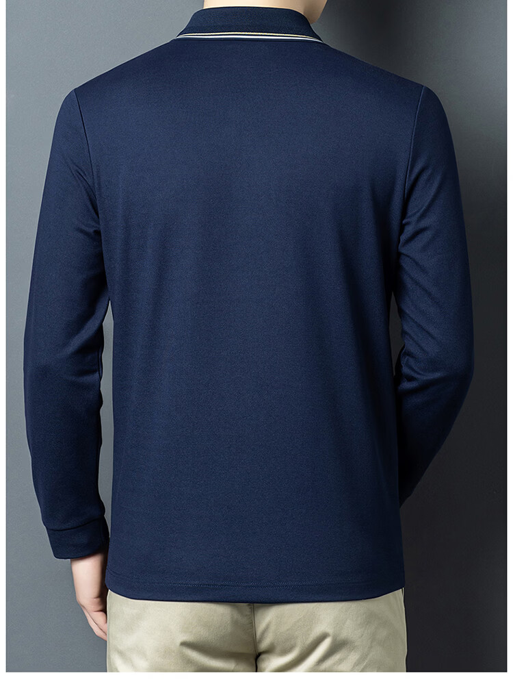 Edenbo Men's Long Sleeve Polo Shirt Long Staple Cotton Half Placket Top Black 170/88A (L) 12