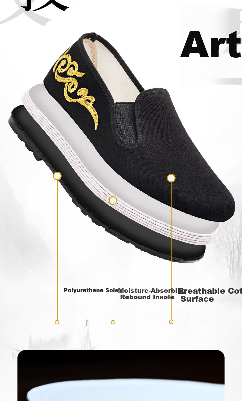 BUSHEYUAN Traditional Men's Cloud Embroidery Casual Layered Sole Old Beijing Cloth Shoes for Men 93X-7718 Black Size 41 2
