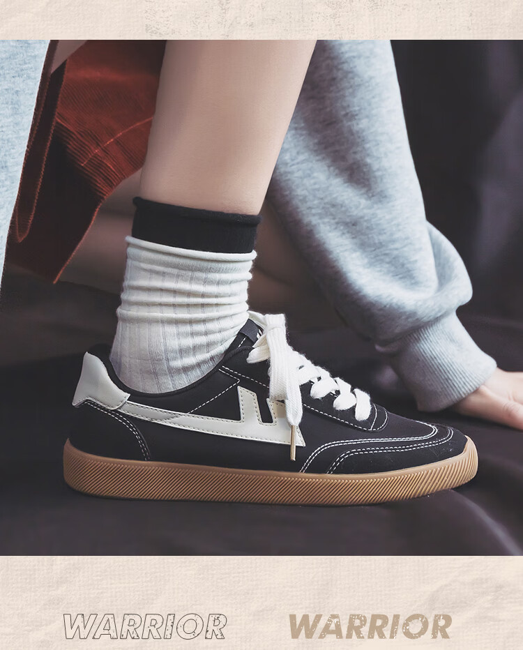 Warrior Men's Breathable Canvas Shoes Classic Flat Trendy Couple Shoes Student Casual Shoes 638 Black Beige Size 42 13