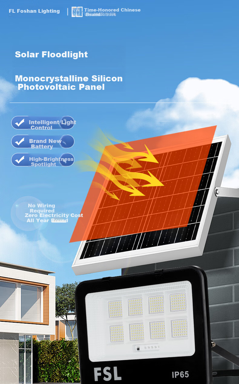 FSL Foshan Lighting LED Solar Outdoor Light Waterproof IP65 Floodlight Smart Light Control Remote Dimming Timer Super Bright Street Light 192lm Battery 4000mA + 2.2m Charging Cable 1