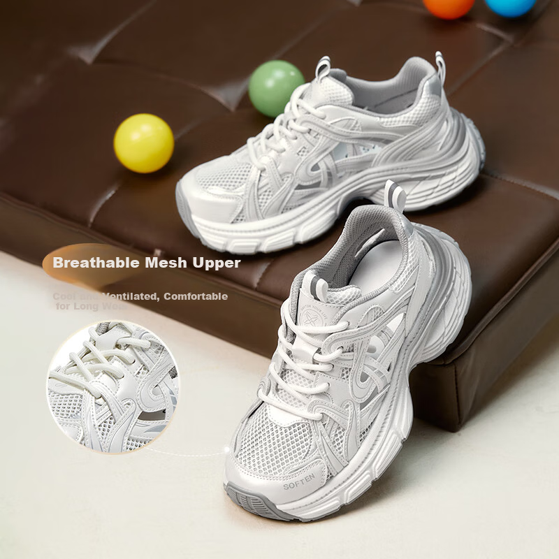Basto 25 Mesh Hollow Breathable Dad Sneakers Thick Sole Height Increasing Women's Casual Shoes D5810BM5 Off-White 38