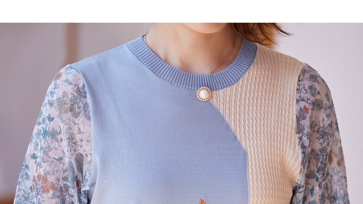 Yuzhaolin Summer Middle-Aged and Elderly Women's Mid-Sleeve Knitted Chiffon T-Shirt for Moms Age 40-50 Y52T160 3