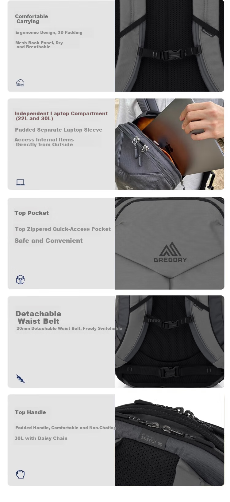 GREGORY Sketch New Style Backpack Travel Bag for Men And Women, Commute Business Functional Laptop Bag Water-Resistant 27J 3
