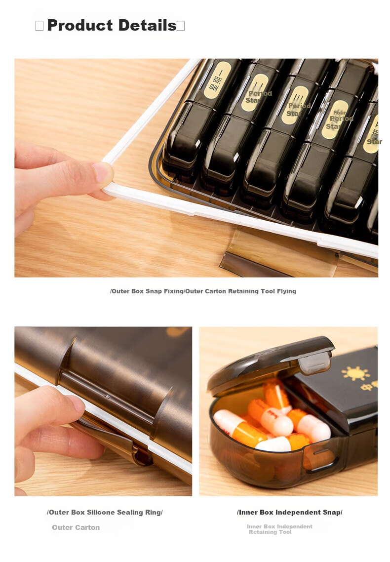 Zhifan Japanese Portable Weekly Pill Organizer 7-Day Medicine Dispenser with Medication Reminder Small Pill Box 21