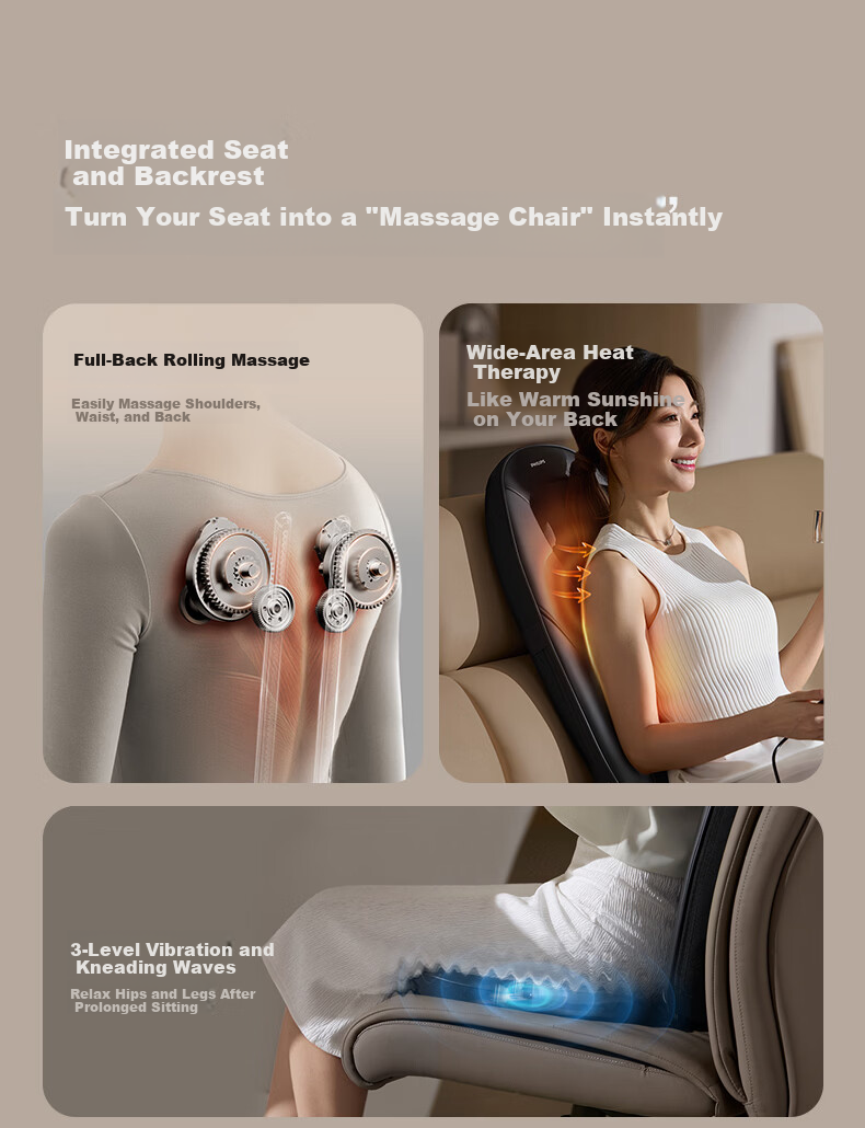 PHILIPS Waist Massager Shoulder Neck Back Kneading Heat Massage Device Hip Vibration Cushion 5705B Blue Birthday Gift Holiday Present for Friends 2