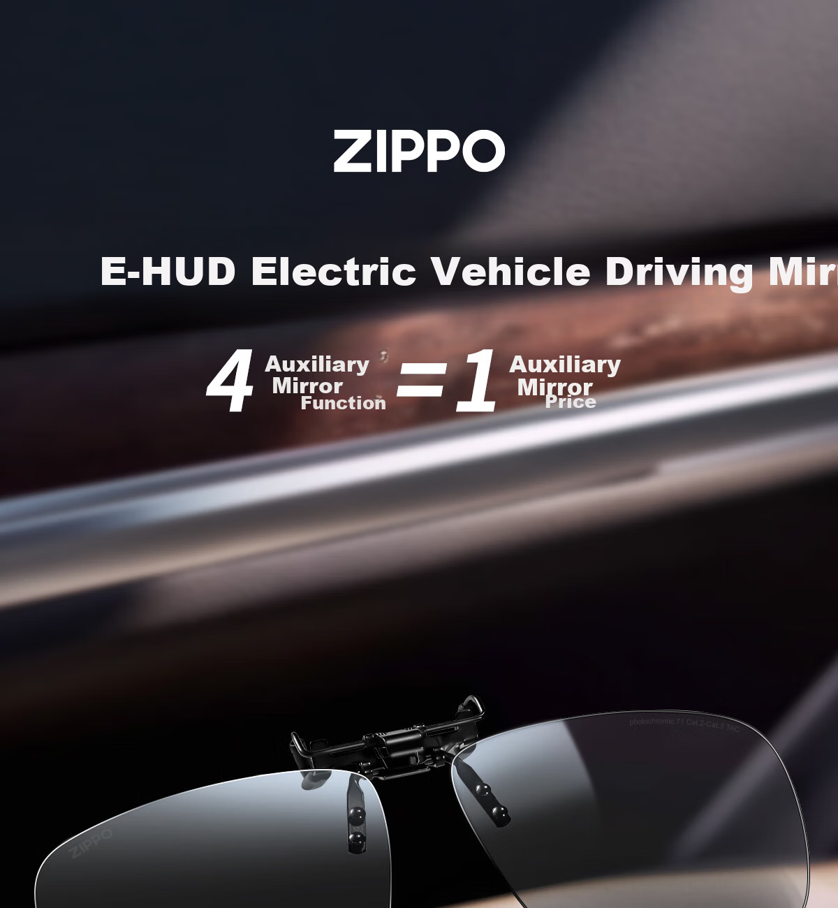 ZIPPO USA Polarized Clip-On HUD Heads-Up Display Photochromic Sunglasses Anti-Glare Electric Vehicle Driving 06E77 1