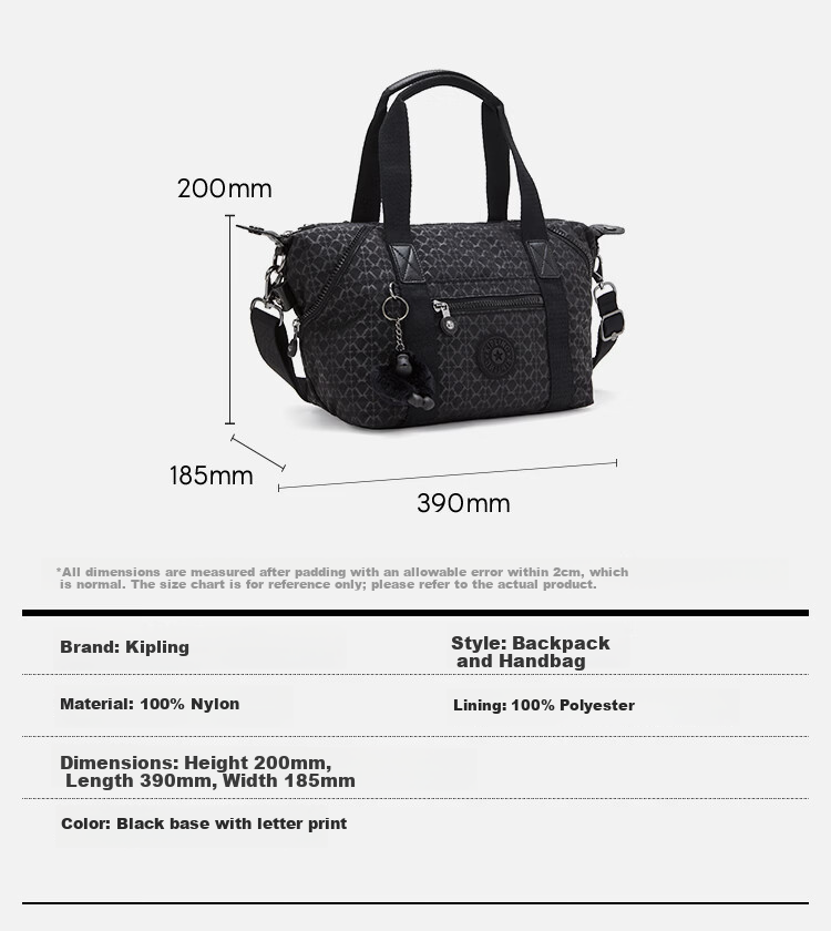 Kipling ART MINI Black Letter Print Handbag 38 Women's Day Gift 1