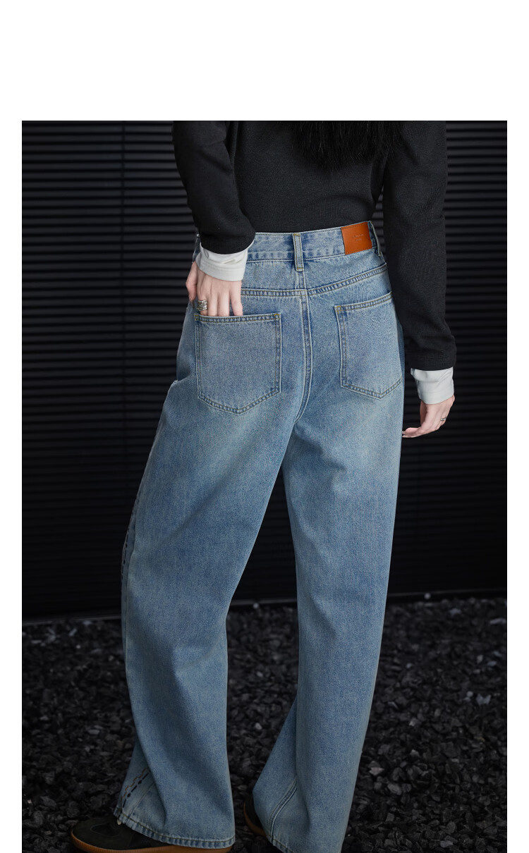 Demana [Cloud Oxygen Cotton] Spring High-Waist Embroidered Slimming Straight-Leg Concealing Wide-Leg Jeans for Women Premium Quality 10